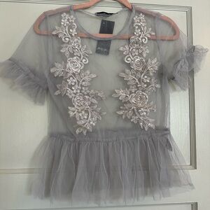 Sheer Silver Embroidered Top